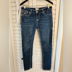 💎 L.A. Idol Dark Blue Skinny Jeans with Jewel Button Embellishments Size 11